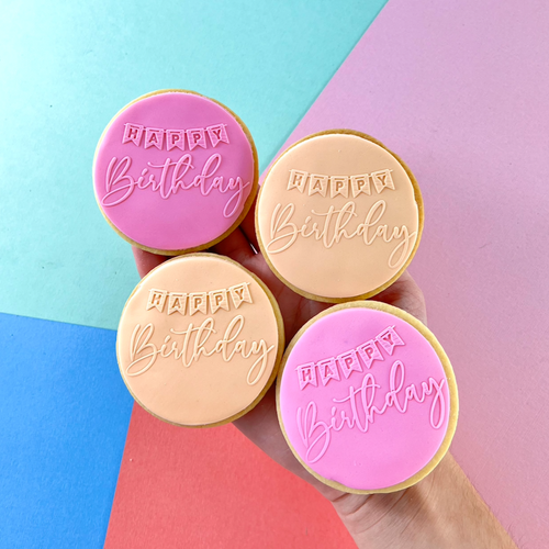 3D Happy Birthday Bunting Cookies